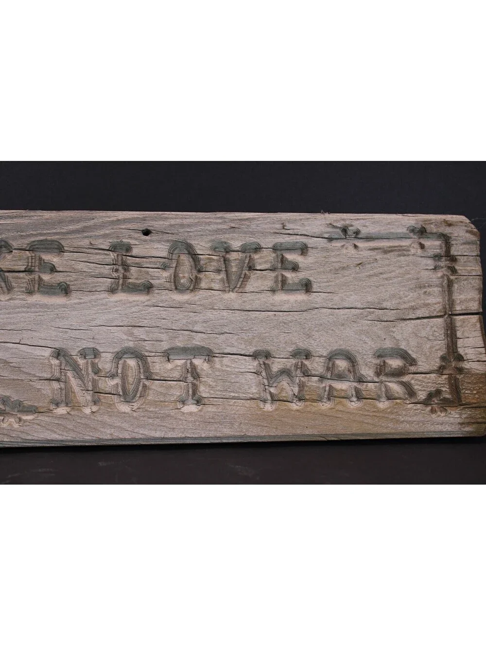 VTG Vietnam Era Weathered MAKE LOVE NOT WAR Hand Carved Wood Sign 16x5.5